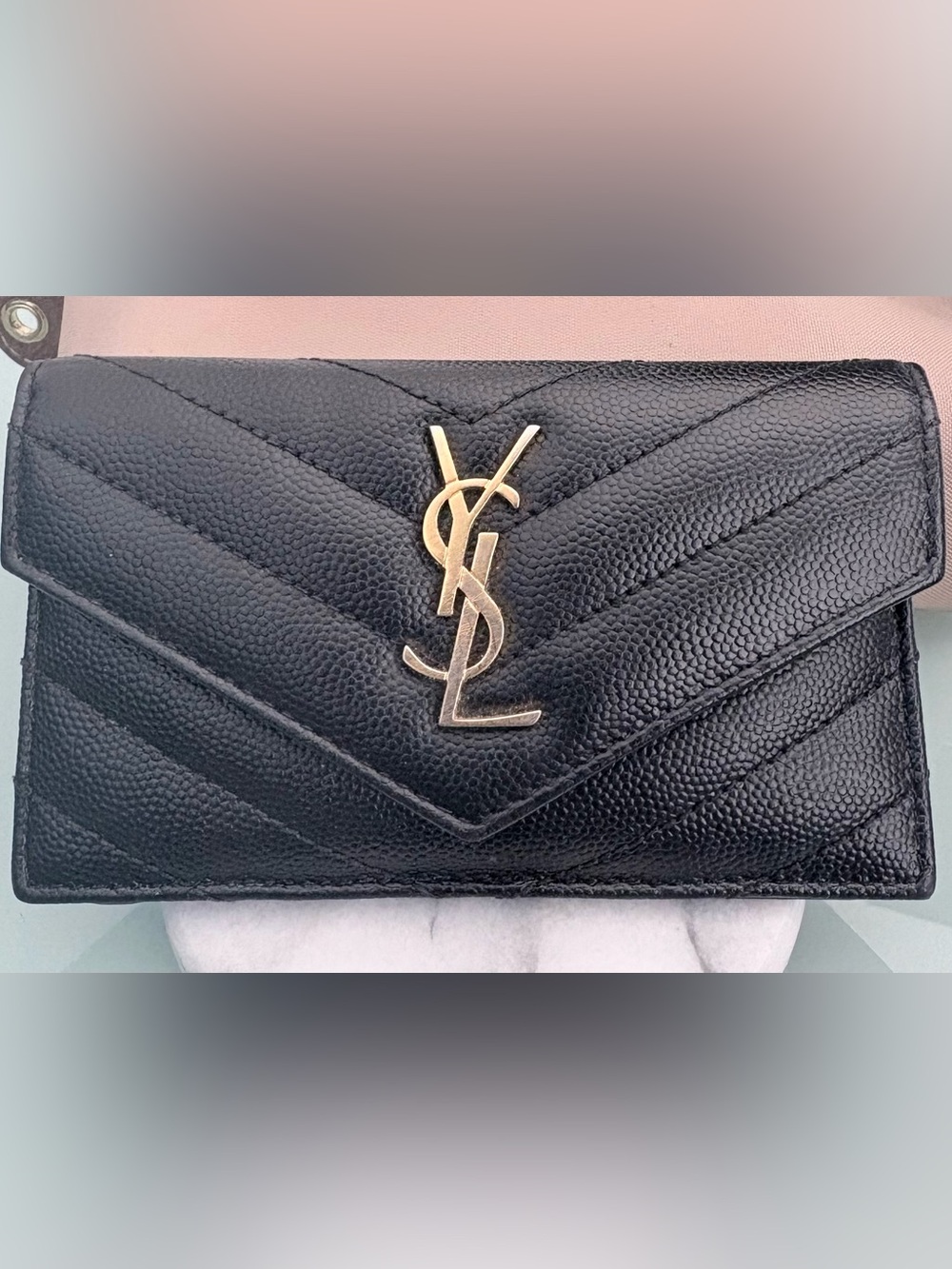 Saint Laurent Black Quilted Leather Envelope Wallet/Card Case